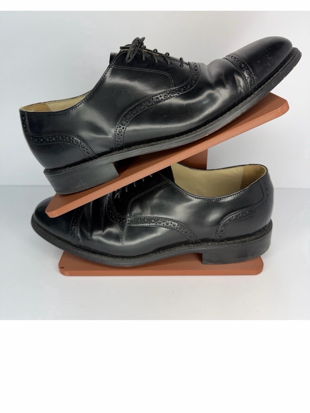 BOSTONIAN Impression Black Men’s SZ 10D Leather Cap Toe Oxford Shoes with box